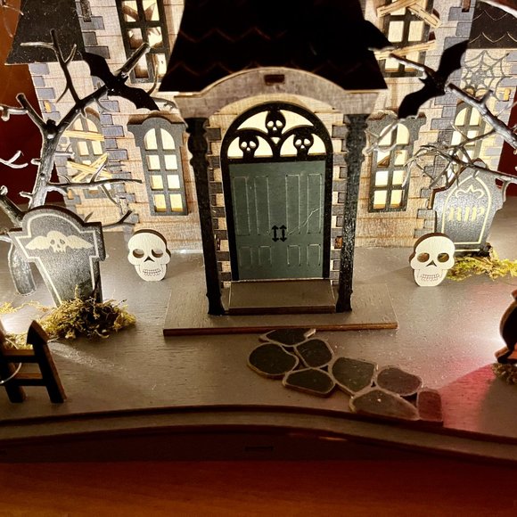 WORLD MARKET HALLOWEEN Laser Cut Wood Midnight Mansion LED Light Up Décor NWT - Picture 12 of 12